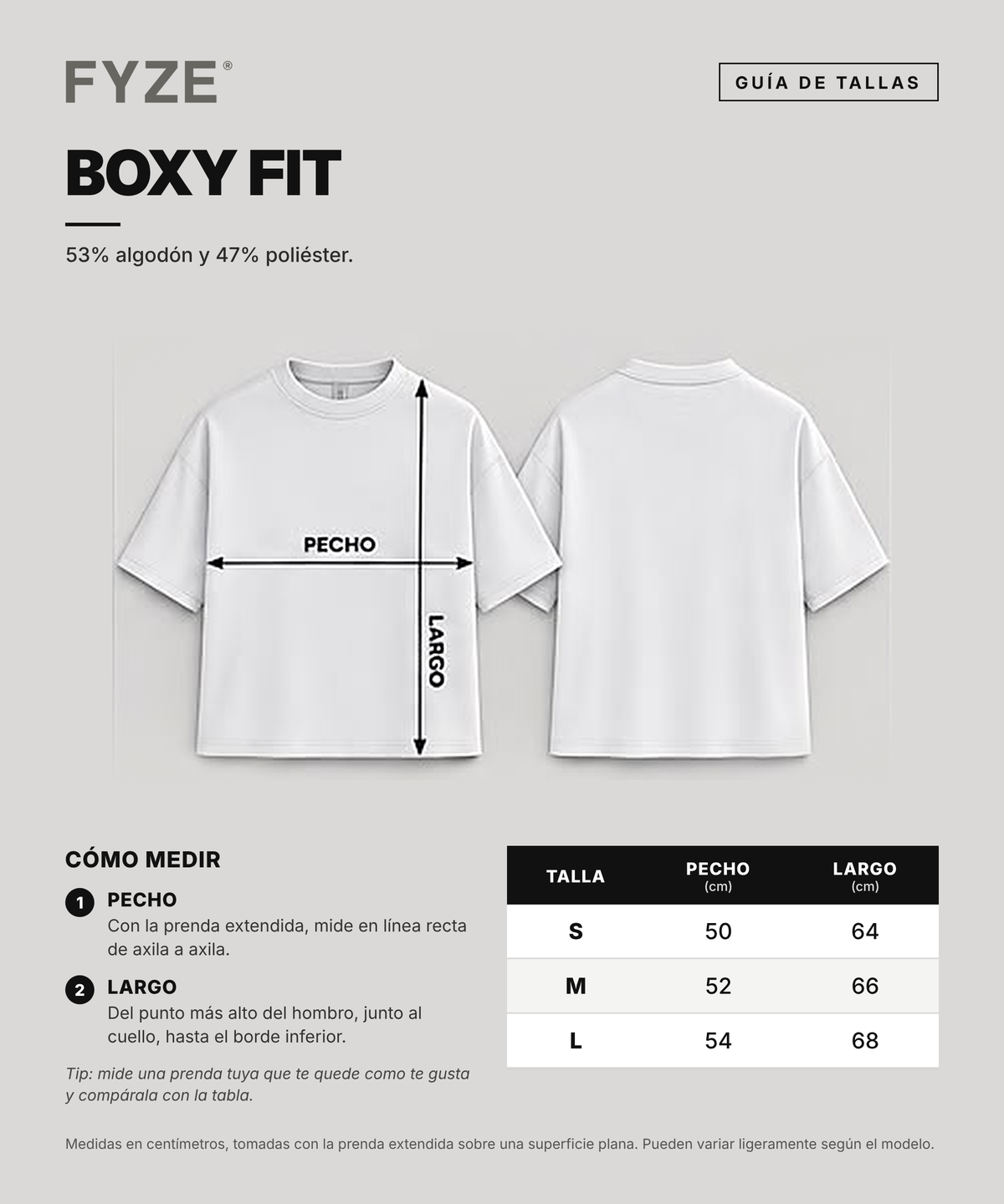 Guía de tallas Boxy Fit: cómo medir pecho y largo, tallas S, M y L