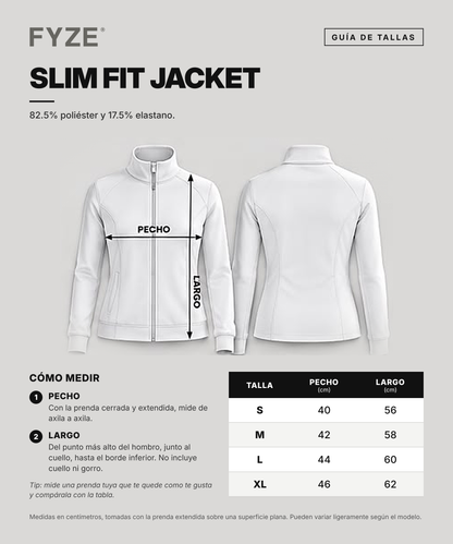 Guía de tallas Slim Fit Jacket: cómo medir pecho y largo, tallas S a XL