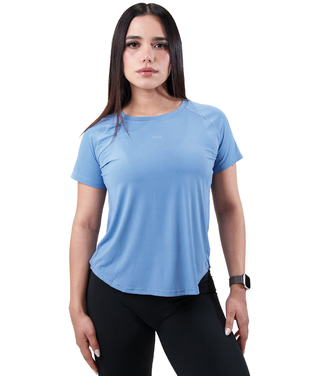 Playera Panel Mujer Azul, vista de frente
