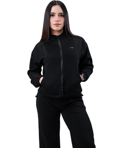 Cotton Jacket Mujer Negra Fyze, vista de frente