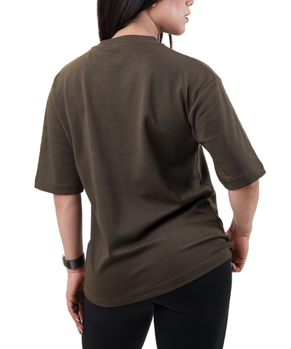 Playera Boxy Café Fyze para mujer, vista de espalda