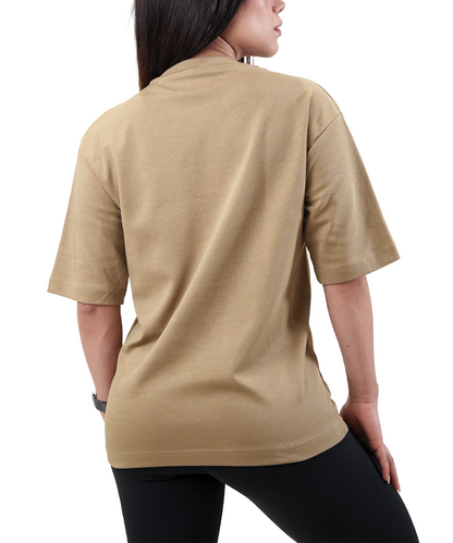 Playera Boxy Beige Fyze para mujer, vista de espalda